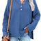 Women Solid Color Sweater Blue Waffle Knit Pullover Side Split Tunic Tops 12 14
